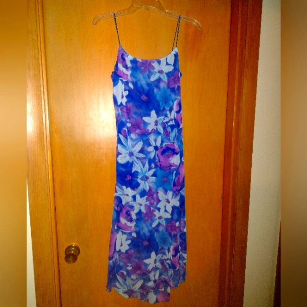 Byer Too! Blue and Purple Floral Dress Size Medium
